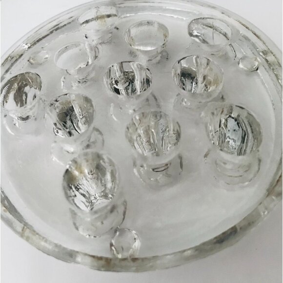 Vintage Thick Glass Flower Frog Clear Heavy 11 Holes Floral Arranging 3.25" - Picture 6 of 6